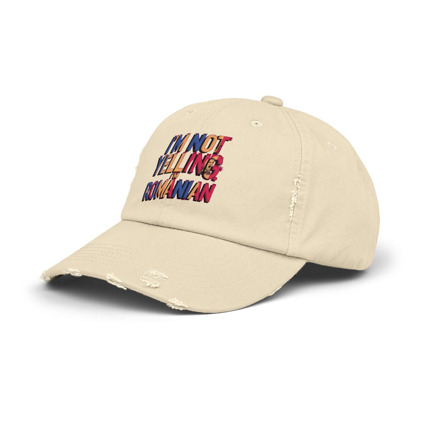 Funny Unisex Distressed Cap - 'I'm Not Yelling, I'm Romanian'