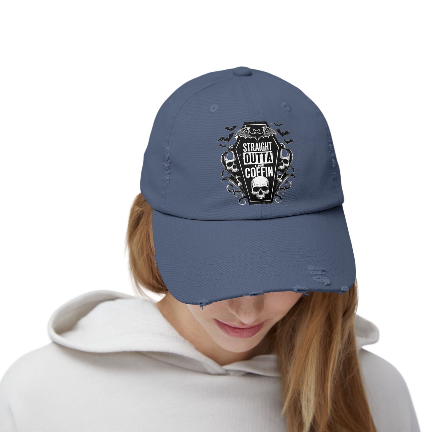 Straight Outta Coffin Distressed Cap - Unisex Skull Hat