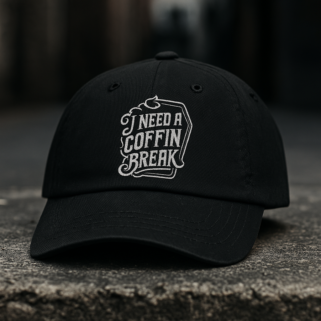 Need a Coffin Break Embroidered Denim Hat - Fun & Edgy Cap for Casual Style