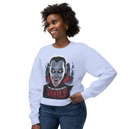 Unisex Halloween Vampire Crewneck Sweatshirt - 'Always Start Your Day with a Smile'
