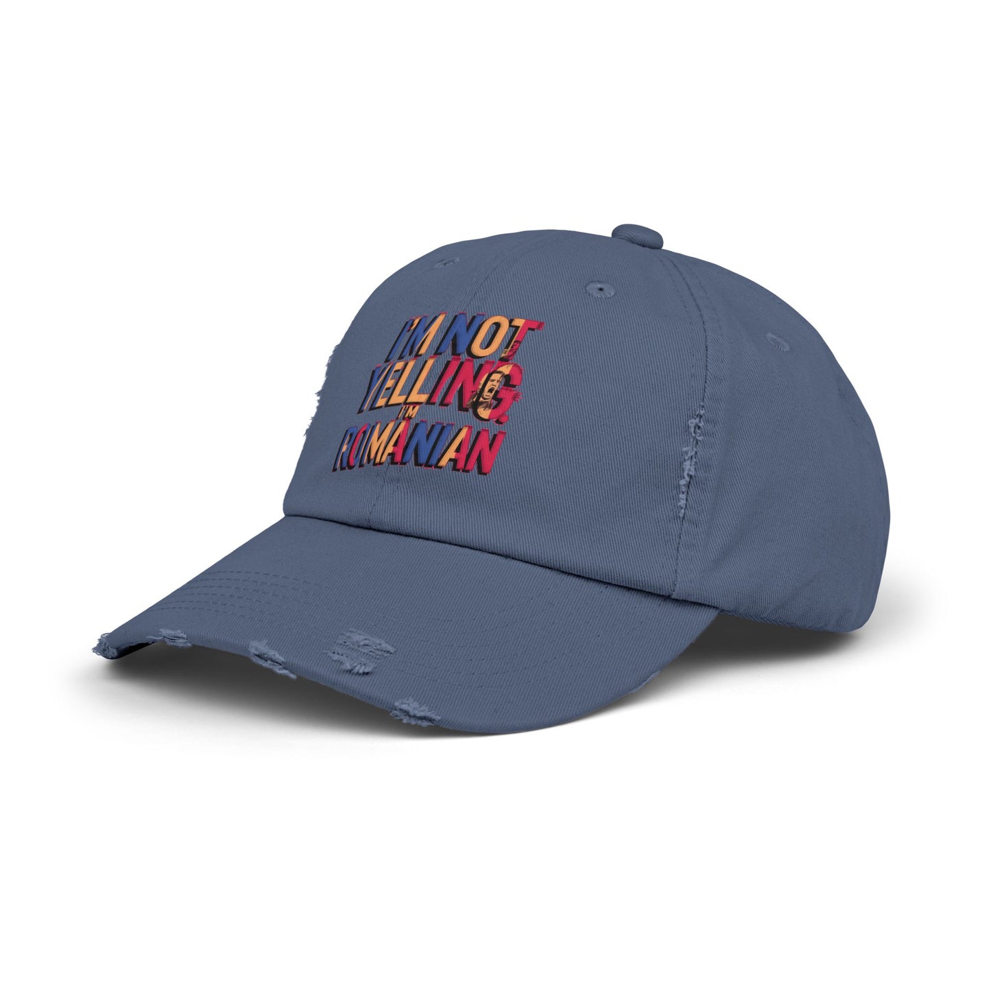 Funny Unisex Distressed Cap - 'I'm Not Yelling, I'm Romanian'