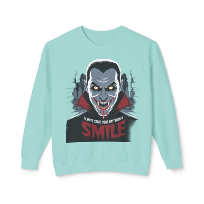 Unisex Halloween Vampire Crewneck Sweatshirt - 'Always Start Your Day with a Smile'