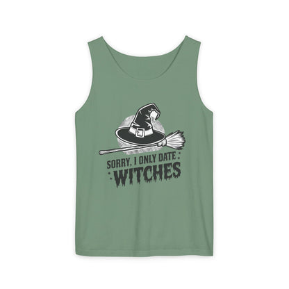 Funny Witches Date Tank Top - Unisex Garment-Dyed Tee for Halloween