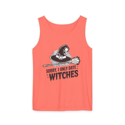 Funny Witches Date Tank Top - Unisex Garment-Dyed Tee for Halloween