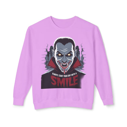 Unisex Halloween Vampire Crewneck Sweatshirt - 'Always Start Your Day with a Smile'