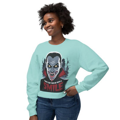 Unisex Halloween Vampire Crewneck Sweatshirt - 'Always Start Your Day with a Smile'