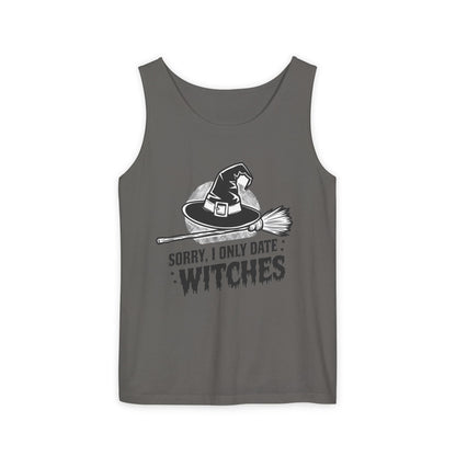 Funny Witches Date Tank Top - Unisex Garment-Dyed Tee for Halloween