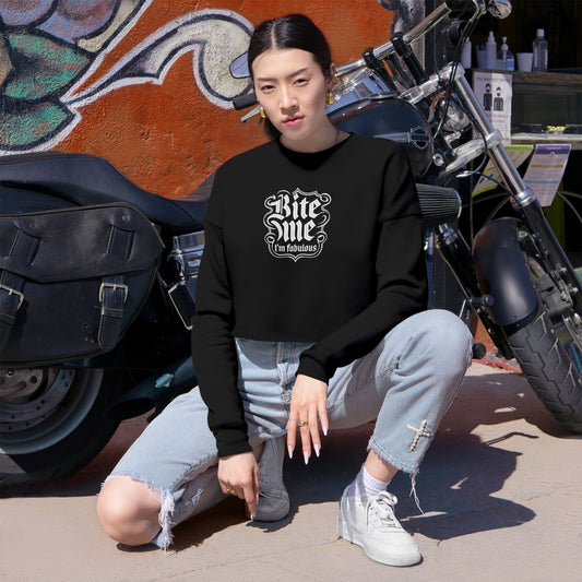 Bite Me I'm Fabulous Cropped Sweatshirt for Women - Stylish Urban Chic