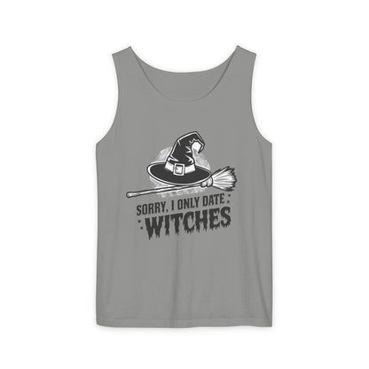 Funny Witches Date Tank Top - Unisex Garment-Dyed Tee for Halloween