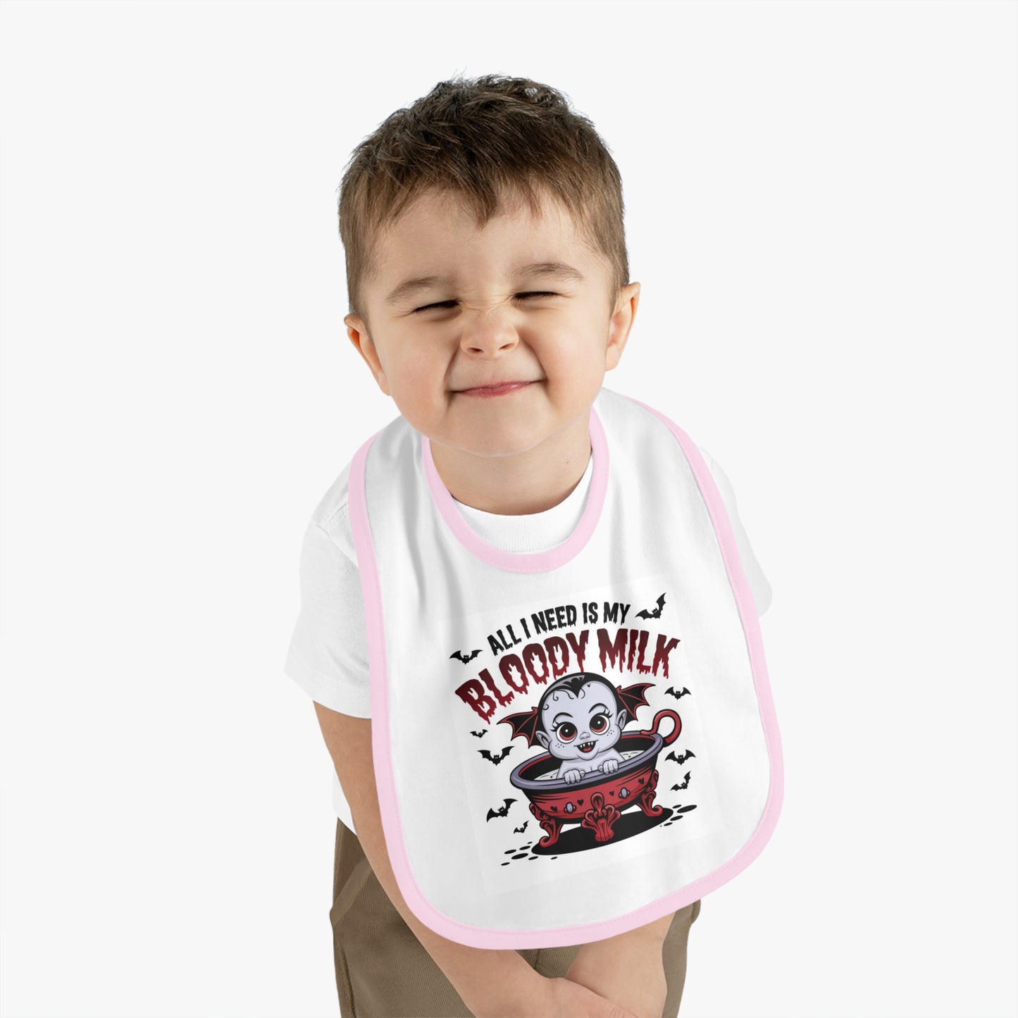 Baby Halloween Bib - 'All I Need Is My Bloody Milk' Contrast Trim