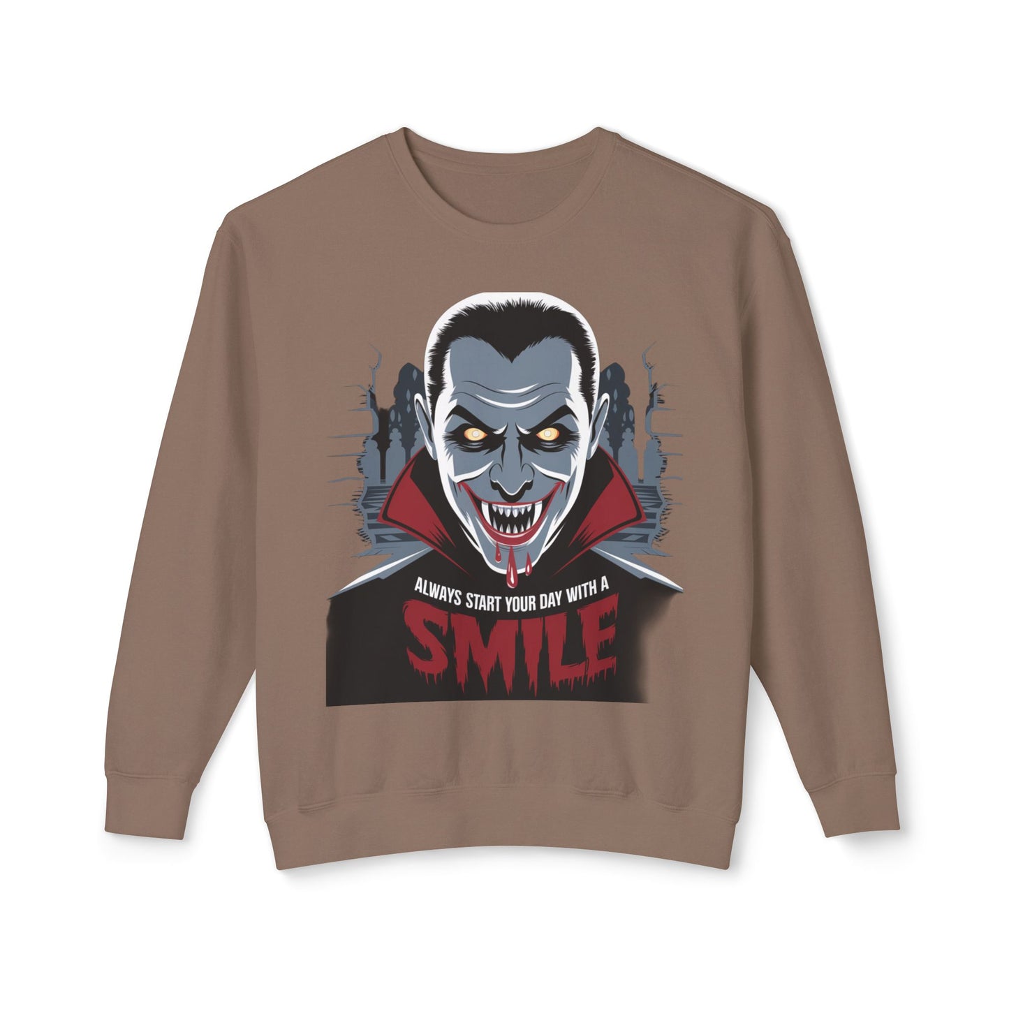 Unisex Halloween Vampire Crewneck Sweatshirt - 'Always Start Your Day with a Smile'