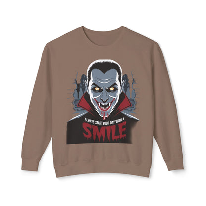 Unisex Halloween Vampire Crewneck Sweatshirt - 'Always Start Your Day with a Smile'