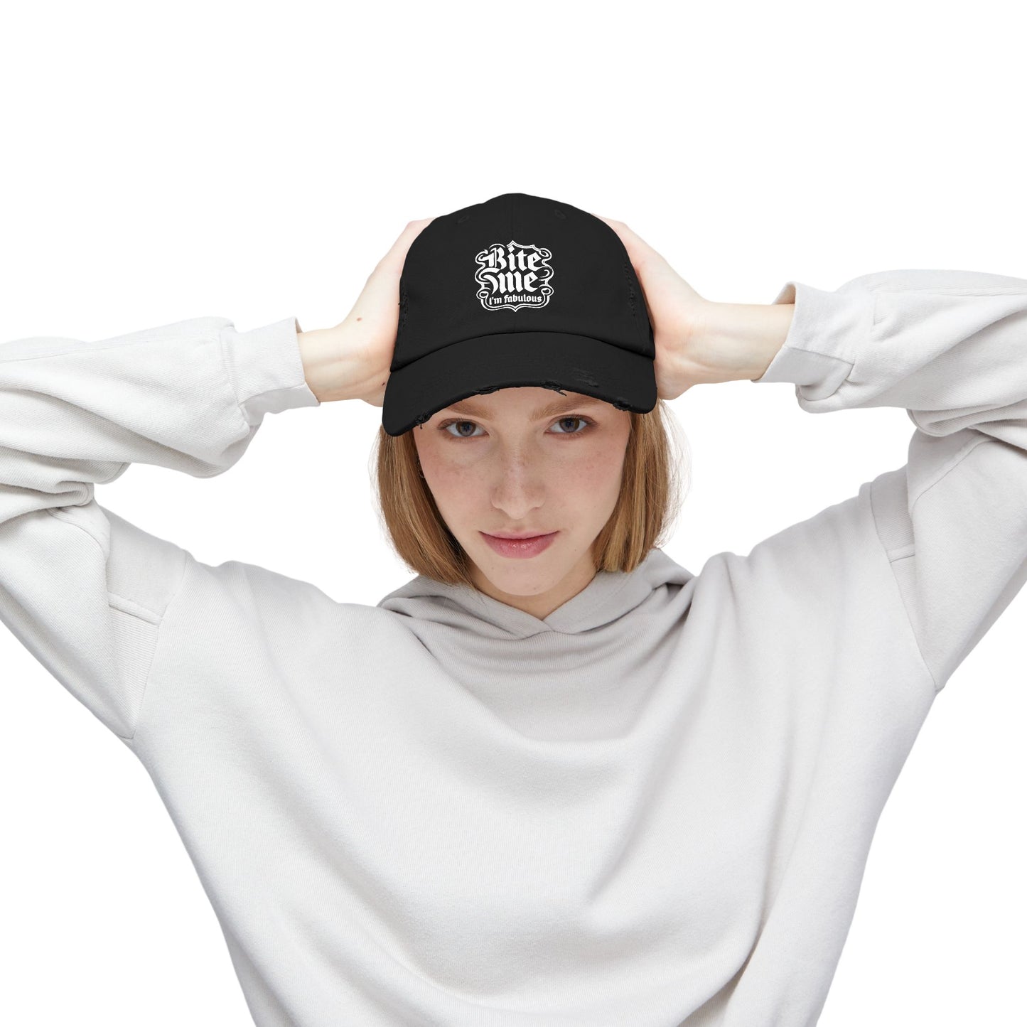 Unisex Distressed Cap - 'Bite Me I'm Fabulous' Fashion Hat for Trendy Style