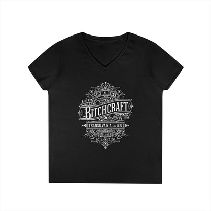 Bitchcraft V-Neck T-Shirt for Witches, Halloween Apparel, Gift for Her, Fun Gothic Top, Transylvania Inspired Fashion