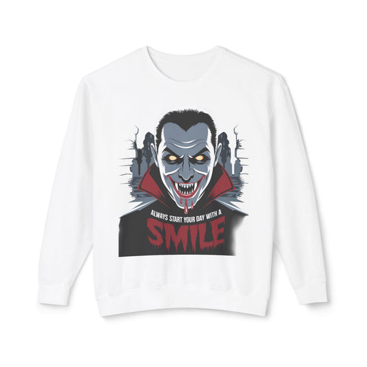 Unisex Halloween Vampire Crewneck Sweatshirt - 'Always Start Your Day with a Smile'