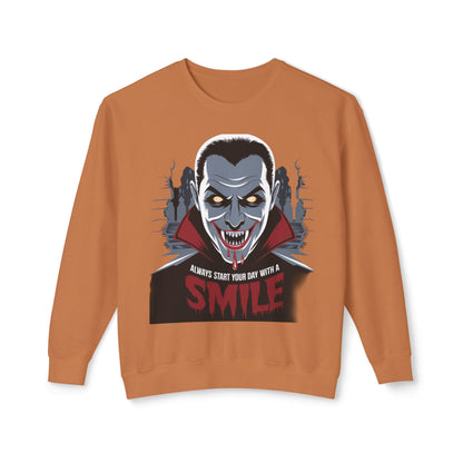 Unisex Halloween Vampire Crewneck Sweatshirt - 'Always Start Your Day with a Smile'