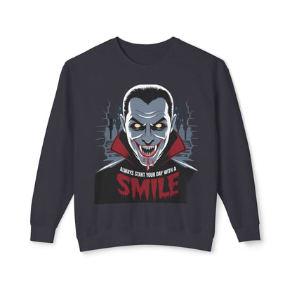 Unisex Halloween Vampire Crewneck Sweatshirt - 'Always Start Your Day with a Smile'