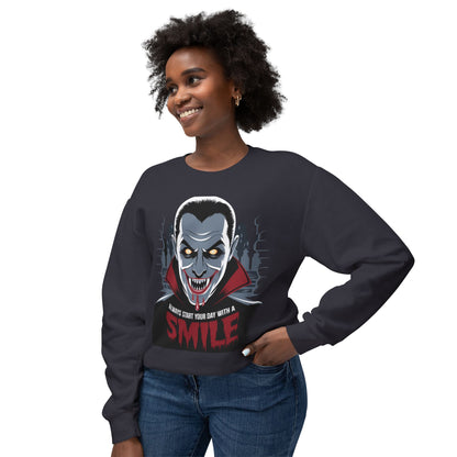 Unisex Halloween Vampire Crewneck Sweatshirt - 'Always Start Your Day with a Smile'
