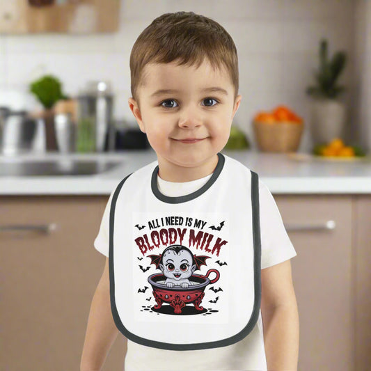 Baby Halloween Bib - 'All I Need Is My Bloody Milk' Contrast Trim