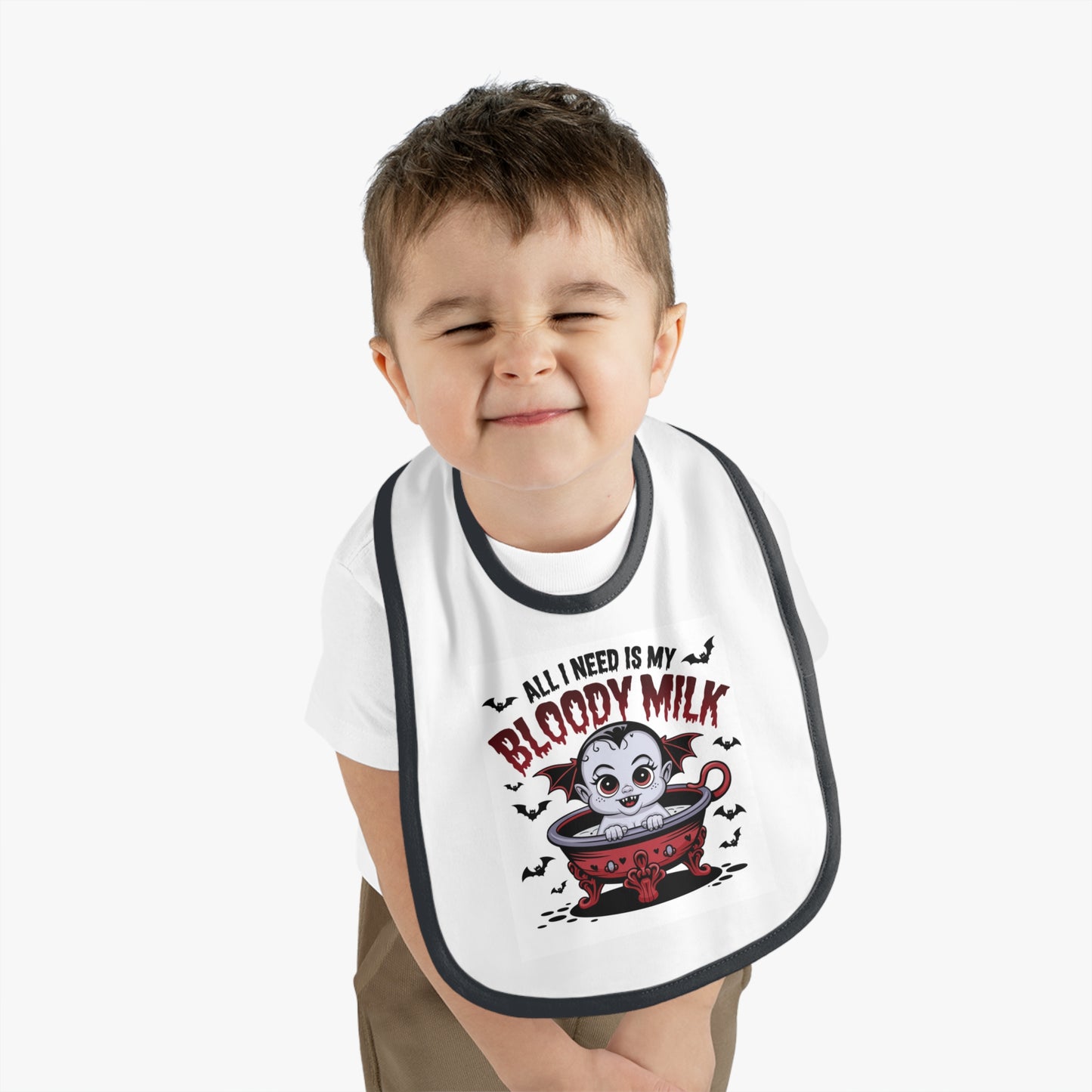 Baby Halloween Bib - 'All I Need Is My Bloody Milk' Contrast Trim