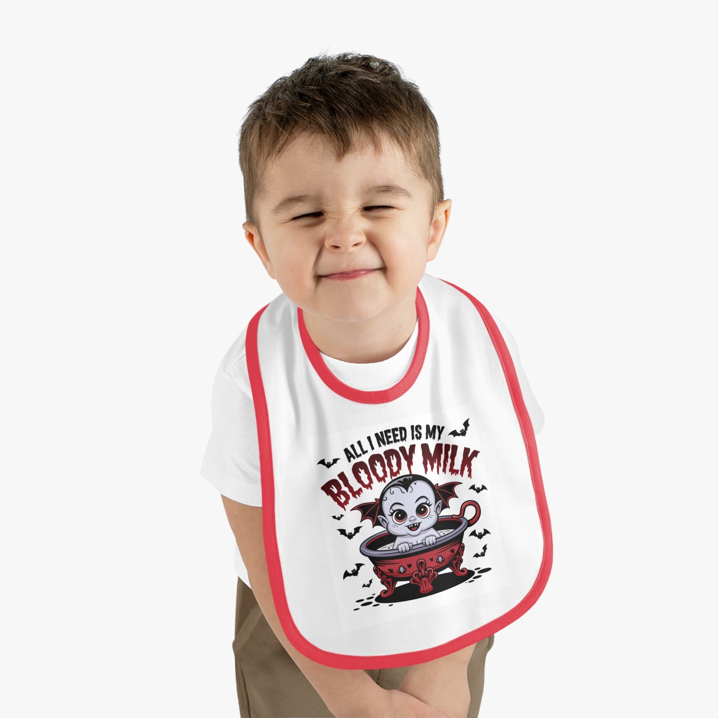 Baby Halloween Bib - 'All I Need Is My Bloody Milk' Contrast Trim