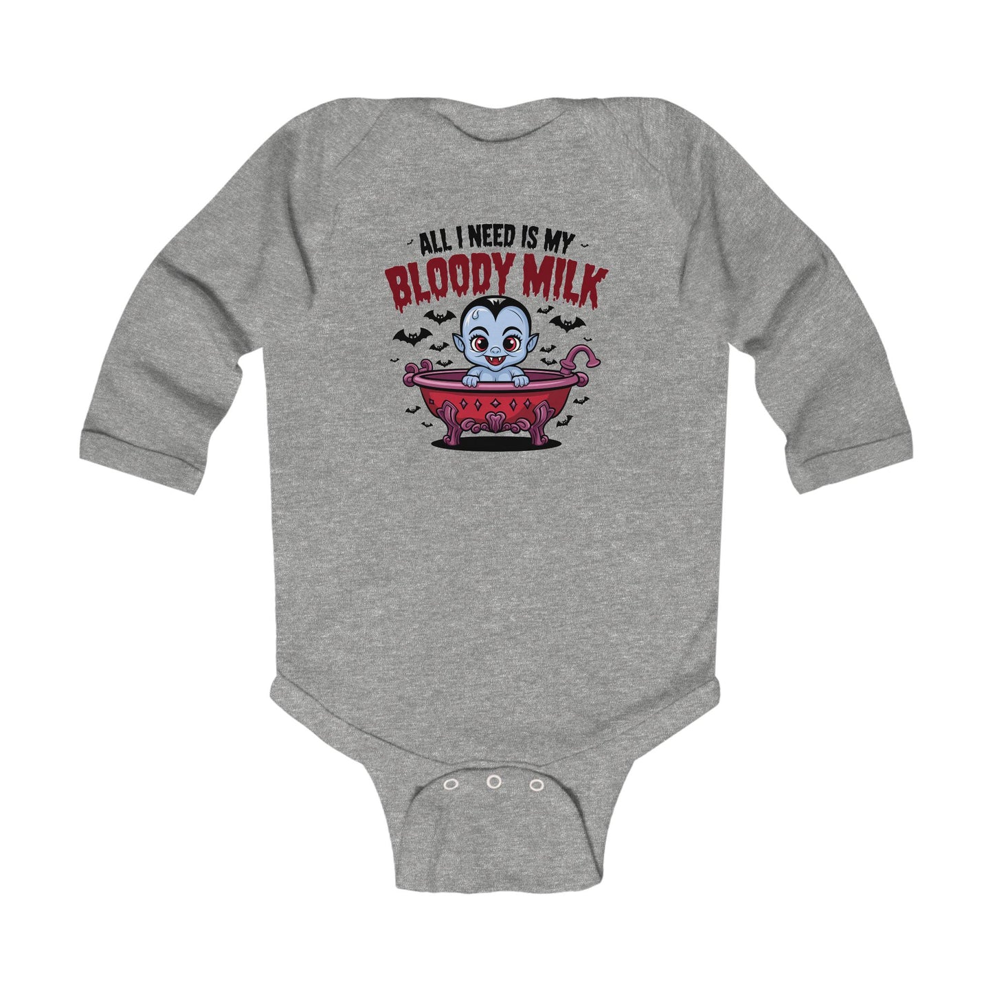 Cute Halloween Infant Long Sleeve Bodysuit - "All I Need Is My Bloody Milk"