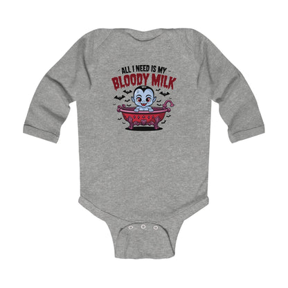 Cute Halloween Infant Long Sleeve Bodysuit - "All I Need Is My Bloody Milk"