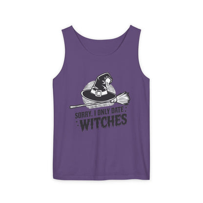 Funny Witches Date Tank Top - Unisex Garment-Dyed Tee for Halloween