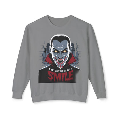 Unisex Halloween Vampire Crewneck Sweatshirt - 'Always Start Your Day with a Smile'