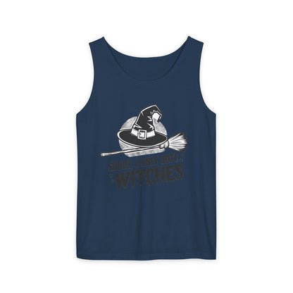Funny Witches Date Tank Top - Unisex Garment-Dyed Tee for Halloween