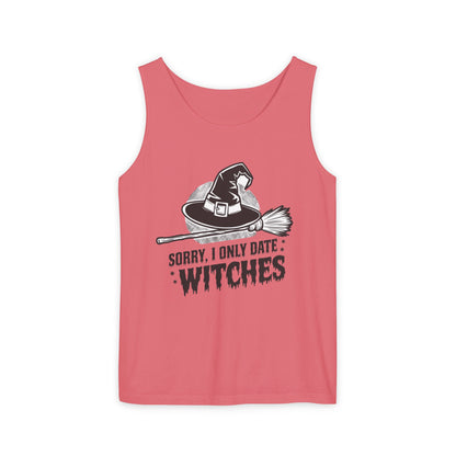 Funny Witches Date Tank Top - Unisex Garment-Dyed Tee for Halloween