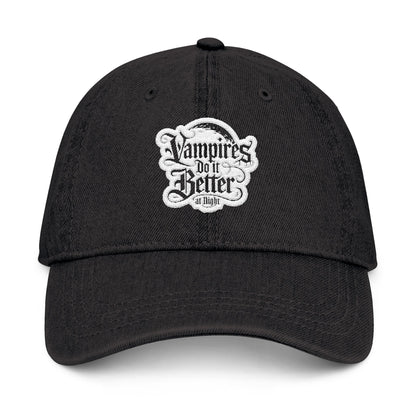 Vampires Do It Better Denim Hat - Stylish Embroidered Cap for Night Owls