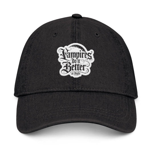Vampires Do It Better Denim Hat - Stylish Embroidered Cap for Night Owls