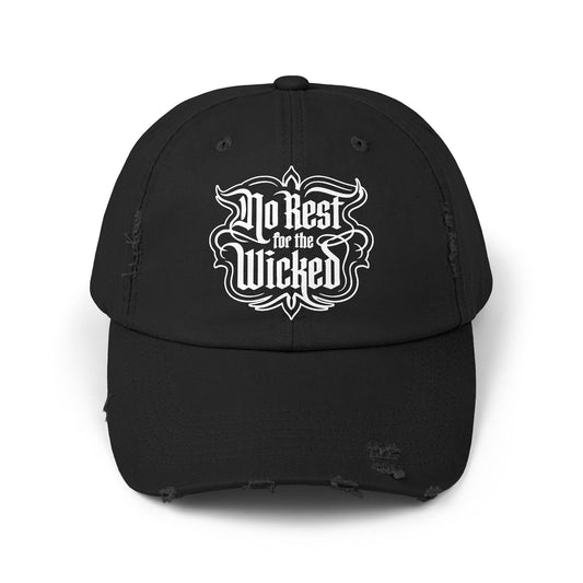 No Rest For the Wicked Distressed Cap - Casual Style Hat for Everyday Use, Gift for Friends, Men and Women, Relaxed Vibe, Fun Occasion