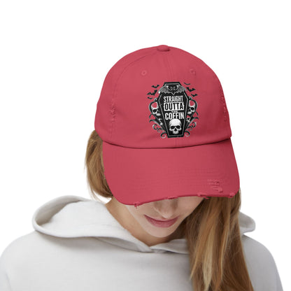 Straight Outta Coffin Distressed Cap - Unisex Skull Hat