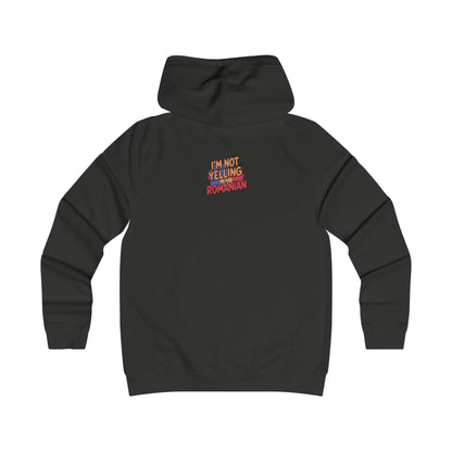 Humorous Romanian College Hoodie - "I'm Not Yelling, I'm Romanian"