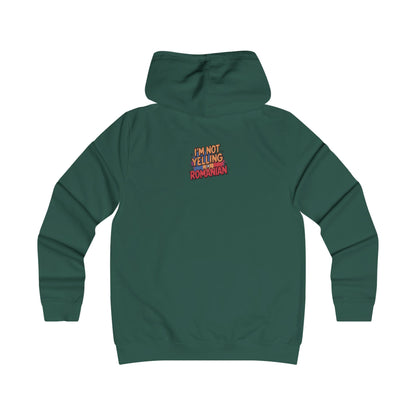 Humorous Romanian College Hoodie - "I'm Not Yelling, I'm Romanian"