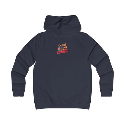 Humorous Romanian College Hoodie - "I'm Not Yelling, I'm Romanian"