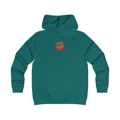 Humorous Romanian College Hoodie - "I'm Not Yelling, I'm Romanian"