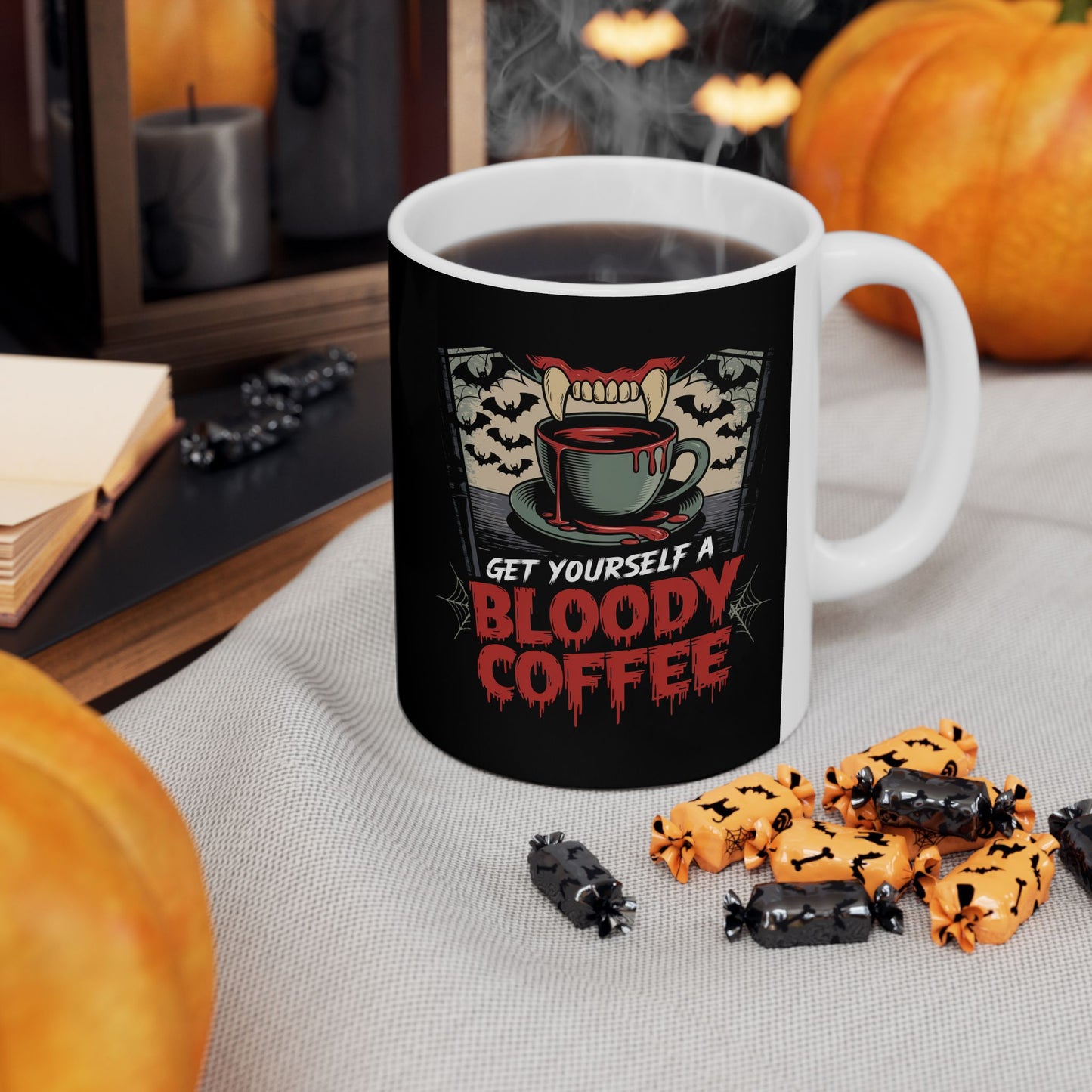 Halloween Themed Ceramic Mug - 'Get Yourself a Bloody Coffee'