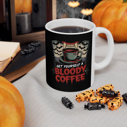 Halloween Themed Ceramic Mug - 'Get Yourself a Bloody Coffee'