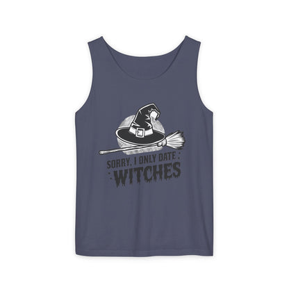 Funny Witches Date Tank Top - Unisex Garment-Dyed Tee for Halloween