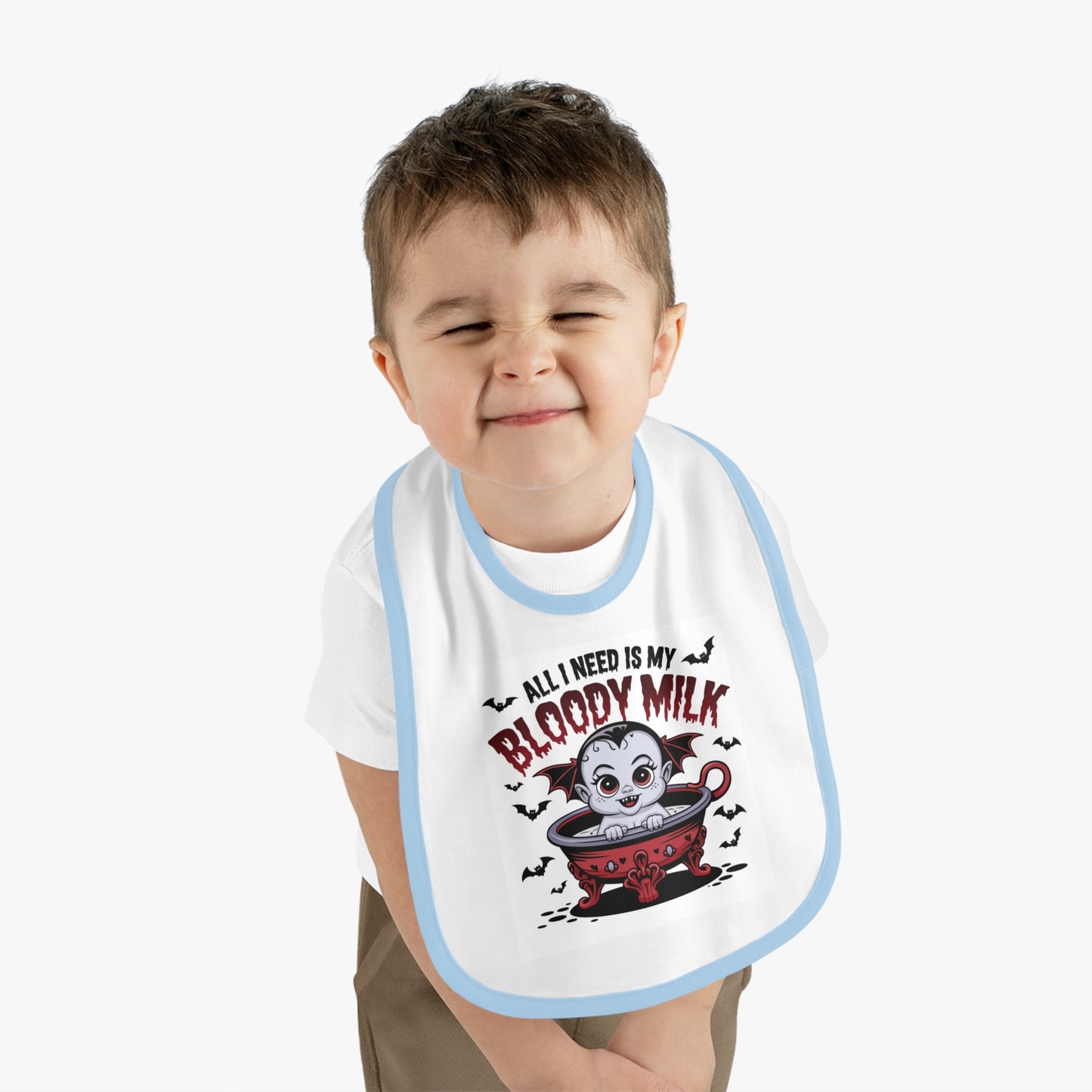 Baby Halloween Bib - 'All I Need Is My Bloody Milk' Contrast Trim