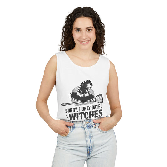 Funny Witches Date Tank Top - Unisex Garment-Dyed Tee for Halloween