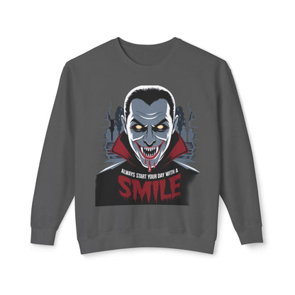 Unisex Halloween Vampire Crewneck Sweatshirt - 'Always Start Your Day with a Smile'