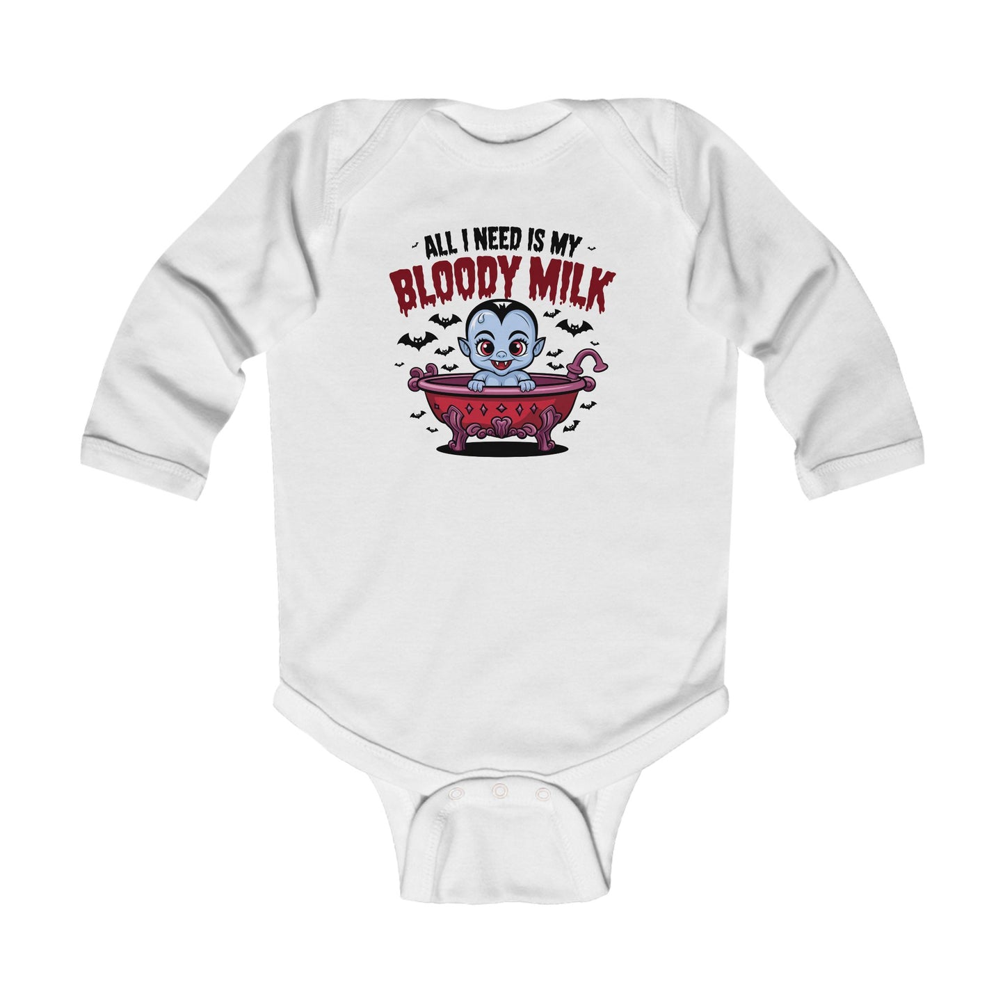 Cute Halloween Infant Long Sleeve Bodysuit - "All I Need Is My Bloody Milk"