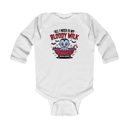 Cute Halloween Infant Long Sleeve Bodysuit - "All I Need Is My Bloody Milk"