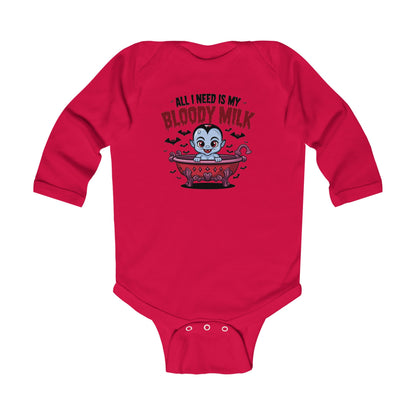 Cute Halloween Infant Long Sleeve Bodysuit - "All I Need Is My Bloody Milk"