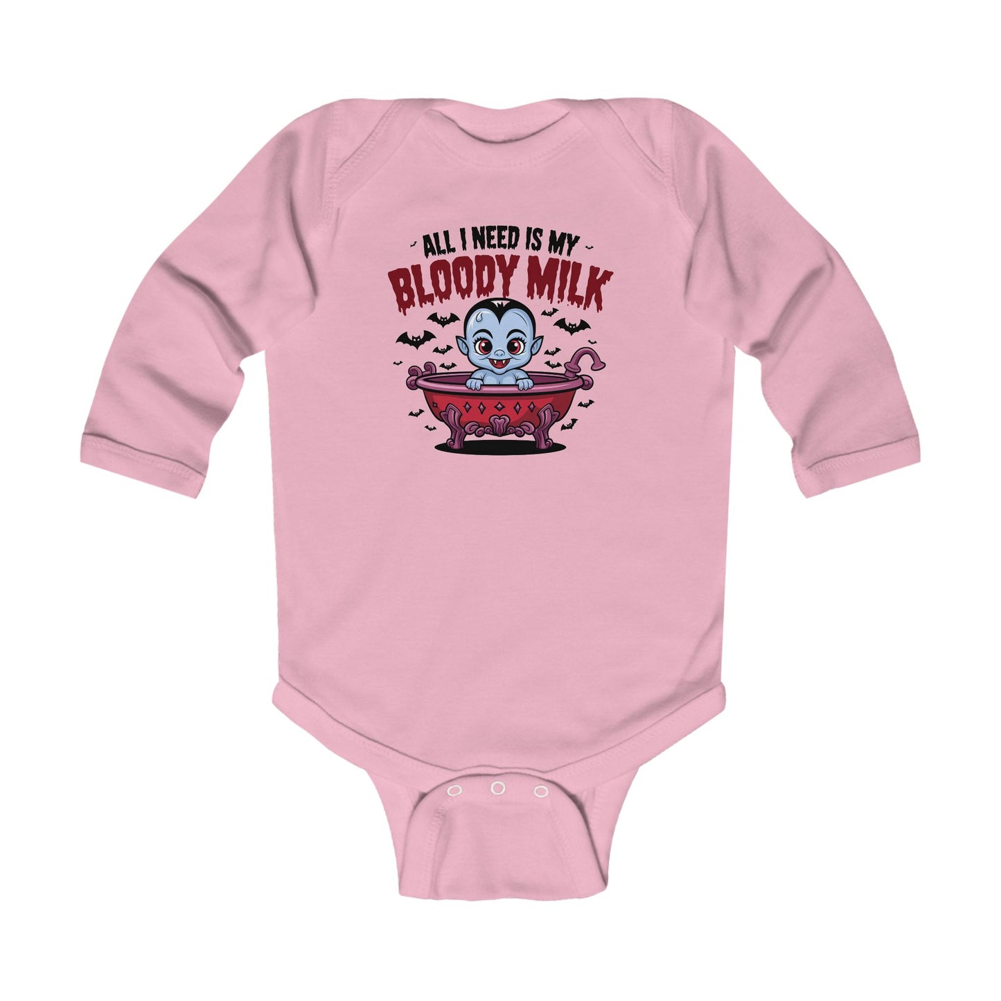 Cute Halloween Infant Long Sleeve Bodysuit - "All I Need Is My Bloody Milk"
