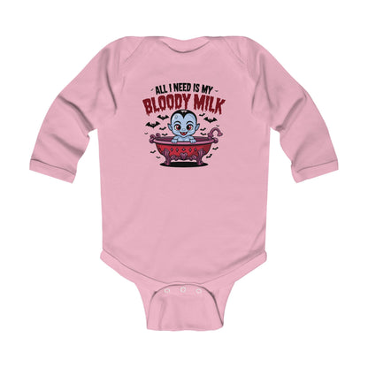 Cute Halloween Infant Long Sleeve Bodysuit - "All I Need Is My Bloody Milk"